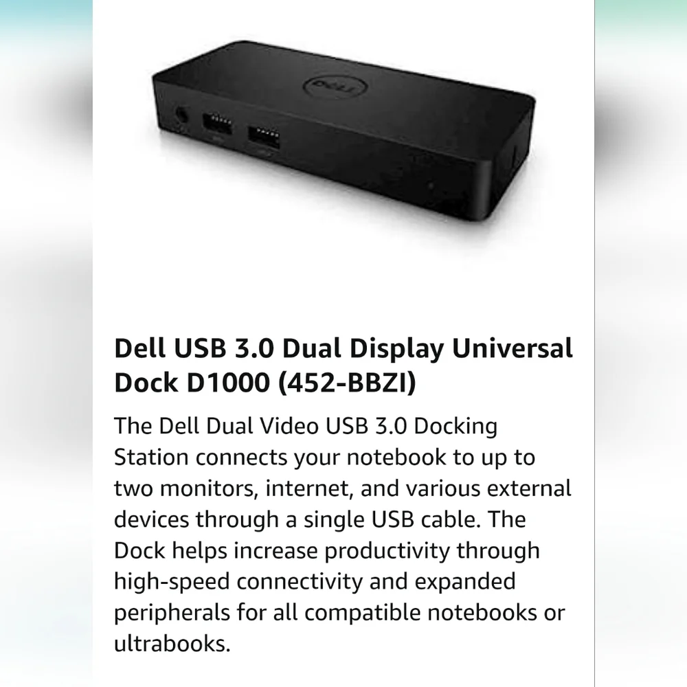 Dell USB 3.0 Full HD Dual Video Docking Station Universal Dock D1000-EUC